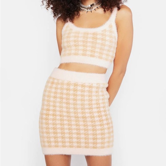 For love and lemons CHER argyle fur 3pc set small crop and skirt medium cardigan - Picture 13 of 16